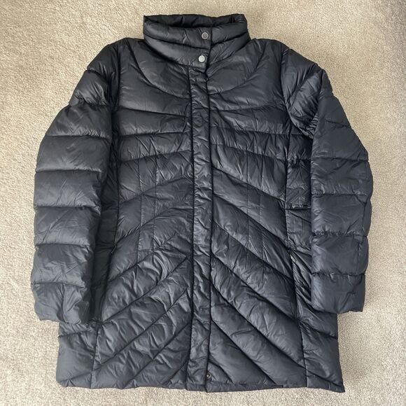 Lands End Down Puffer Parka Womens Large 14-16 Black Long Minimalist Insulated - Picture 1 of 5